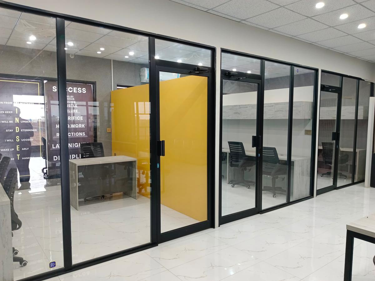 Glass-walled private offices